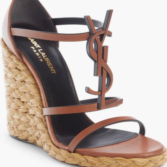 Saint Laurent Cassandra leather wedge sandals - Picture 1 of 7